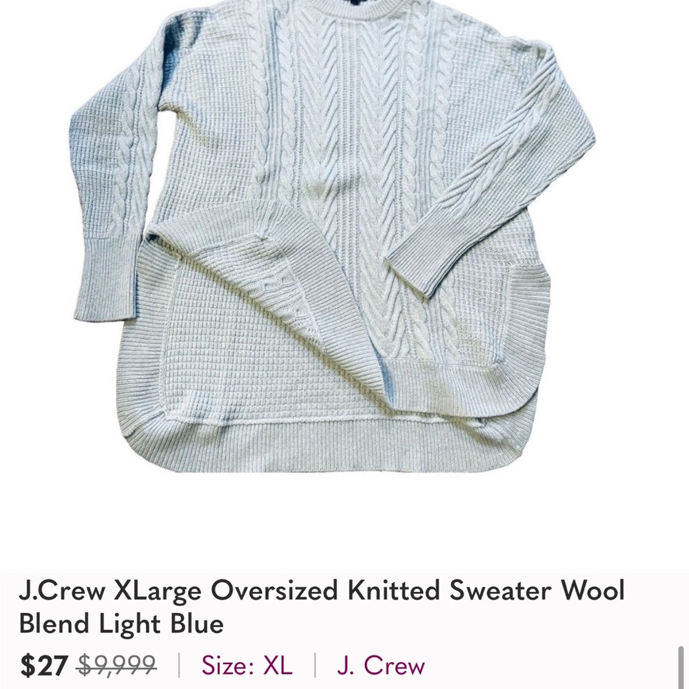 J.Crew XLarge Oversized Knitted Sweater Wool Blend Light Blue
